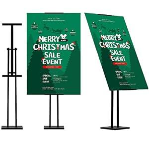 ONCEMORE Heavy Duty Sign Stand, Floor Poster Board Stand, Adjustable Metal Sign Holder Height Up to 60 Inches and 180° Rotation Display Standing Pedestal for Board & Foam, Black