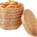 12Pcs Plastic Oval Baskets,Wicker Woven Fruit Basket Rattan Food Storage Baskets Bulk, Bread Baskets for Serving,Lightweight Snack Storage Bins,Stackable Empty Baskets for Kitchens,Christmas Gifts