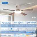 Passky 52 Inch Brown Low Profile Ceiling Fans with Lights and Remote | Flush mount, 3-color dimmable light, quiet reversible DC motor, easy install, memory, APP, bedroom, covered outdoor areas