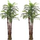 AMERIQUE Pair Gorgeous 6 Feet Triple Tropical Palm Artificial Plant Tree with Standable Trunk, Real Touch Technology, with UV Protection, Green, (Set of 2)