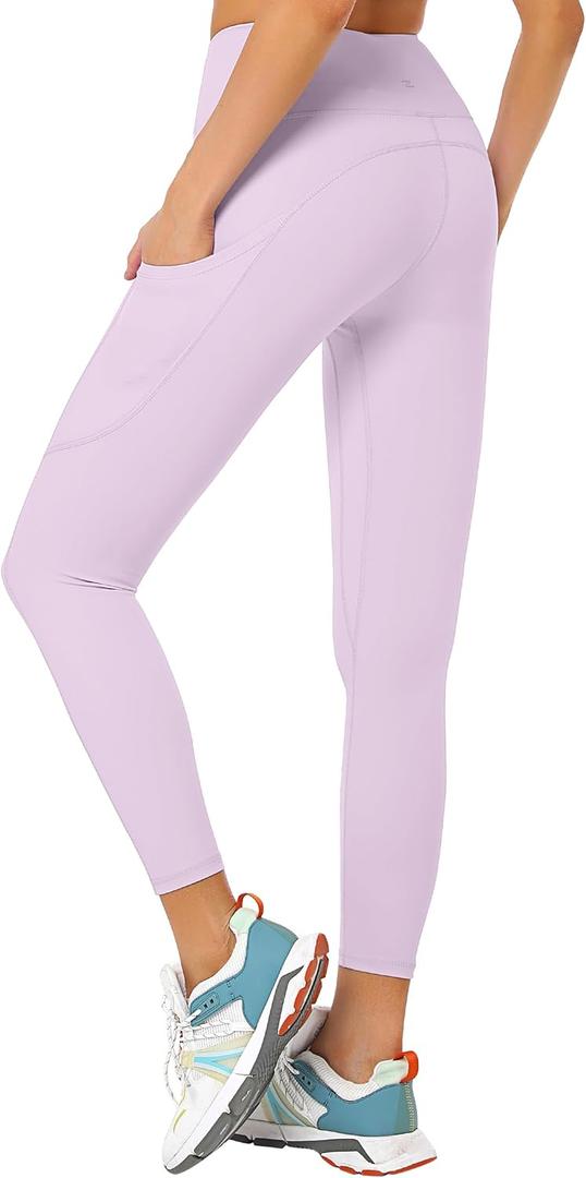 Buttery Soft Tummy Control Workout Leggings with Pockets for Women High Waisted Athletic Yoga Pants (Purple, L)