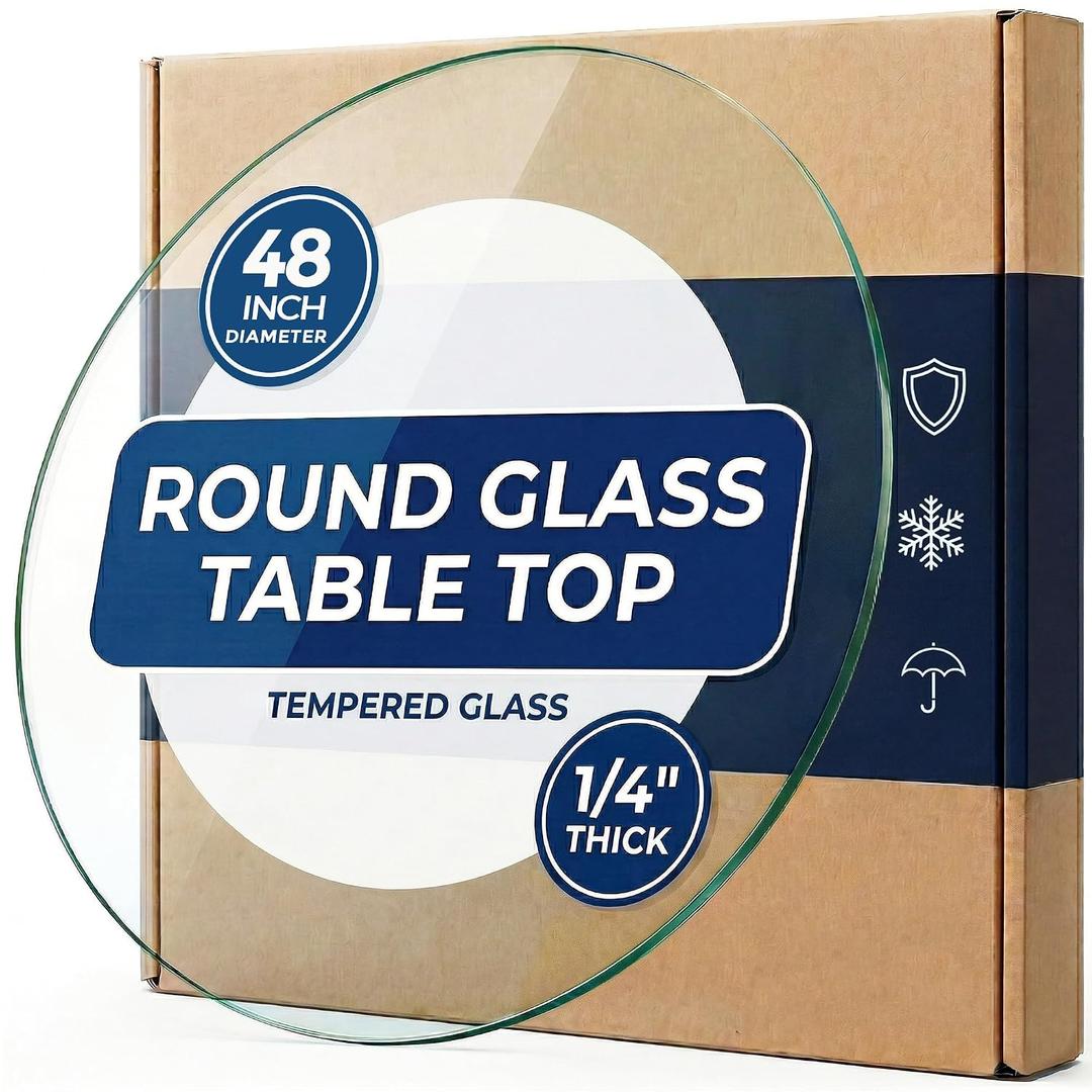 48 Inch Round 1/4" Thick Pencil Polished Edge Tempered Glass Table Top with 6 Bumpers Glass Table Tops Cut to Size, Scratch & Heat Resistant, Coffee, Patio & End Tables