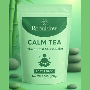 RobuFlow - Calm Tea Herbal Tea with Chrysanthemum, Mint, Licorice & Tangerine peel 20 Tea Bags | Natural Stress Relief & Relaxation Blend by Robutop (EXP 10/03/27)
