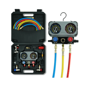 3 Way AC Gauge Set，HVAC Gauges for R134a R410a R12 R22 R502 Refrigerant，Refrigerant Gauge Kit with 5FT Hoses, Anti-Collision Dial，R410a Adapter, Puncturing Can Tap