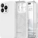 Magnetic for iPhone 16 Pro Max Case, Compatible with MagSafe, [Full Camera Protection][Screen Protector] Silicone Shockproof Protective Phone Case for iPhone 16 Pro Max 6.9", White
