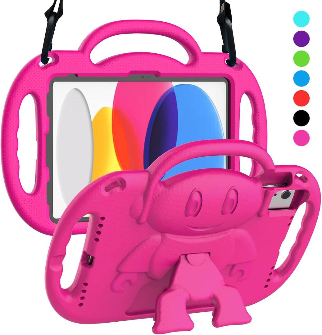 SUPLIK Kids Case for New iPad 11th Gen (A16) 11-inch 2025 & 10th Generation 10.9" 2022 & Air 11" 2025/2024 & Air 5th/4th Gen & Pro 11, Durable Shockproof Cover with Shoulder Strap Handle Stand, Pink