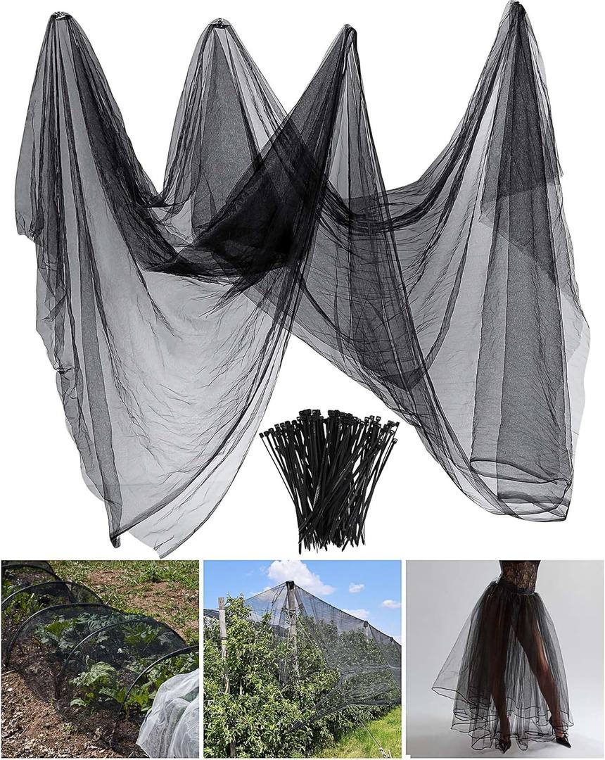 Zonon Mosquito Netting Garden Insect Mesh Netting Garden Patio Mesh Screen Net Fly Insect Bug Bird Net Barrier for Patio Balcony Porch Gazebo Vegetables Fruits Plant Protection(9.84 x 13.12 ft,Black)