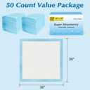 50 Count 36" x 36" Super Absorbency Disposable Underpads - Leakproof Quick Drying Pads for Baby, Puppy & Adults, Bed Pads, Incontinence & Dog Pee