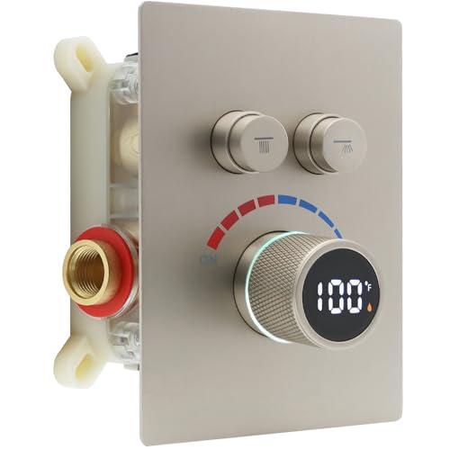 Digital Display Shower Valve Shower Valve 2 Way Shower Diverter Valve Shower Mixing Valve Can Use All the Time Brushed Nickel