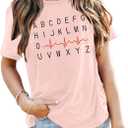 Nurse Shirt Women Nursing Tshirt ABC Alphabet Print Graphic Tee Tops Nursing School Gift T-Shirt Blouse (Pink, XL)