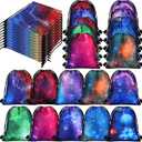 Lothee 30 Pcs Galaxy Party Favor Bags Space Drawstring Bags Starry Night Sky Backpack Galaxy Treat Candy Birthday Party Supplies for Kids Gifts
