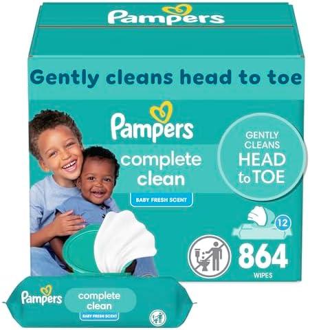 Pampers Baby Wipes, Complete Clean Baby Fresh Scented Wipe, Gently Cleans (4  Flip-Top Packs)