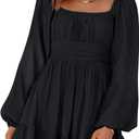 Dokotoo Women's Dress Long Lantern Sleeve Square Neck Tie Backless Sexy Dress Ruffle Elastic Waist A-Line Mini Dress XL