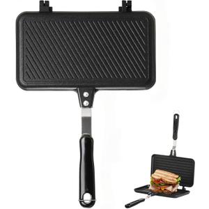 SOUJOY Sandwich Maker, Non-stick Grill Panini Maker Pan with Handle, Stovetop Toasted Aluminum Flip Pan Indoor Outdoor Camping Home Kitchen Breakfast