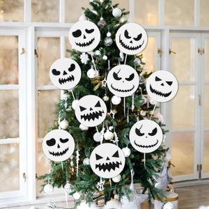 Jenaai 9 Pcs Large Ghost Christmas Tree Picks Black and White Night Christmas Ornaments for Xmas Tree Topper Party Supplies Home School Office Decor