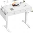KLUVIS Electric Standing Desk with Drawers, 32 Inch White Small Height Adjustable Sit Stand Desk with Storage for Small Space Home Office Bedroom, Study Writing Stand up Computer Desks for Girls Work, 31.5''