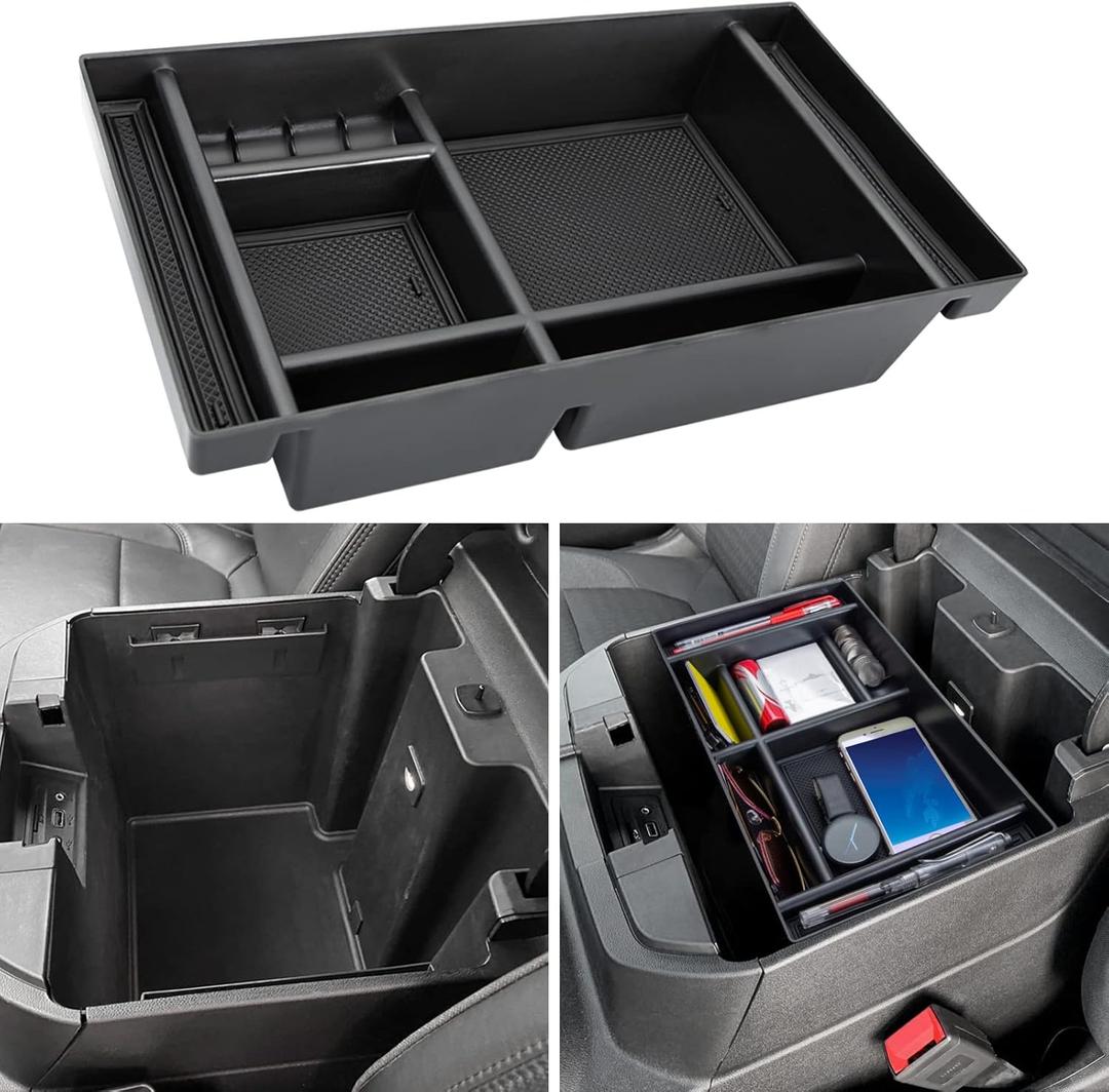PIMCAR Center Console Organizer for 2019-2022 Chevy Silverado 1500/GMC Sierra 1500 & 2020-2023 Silverado/Sierra 2500HD/3500HD | Full Console Bucket Seats Only | Black Interior Trim Accessory