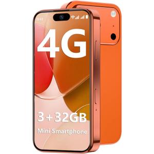 Mini Phone 4G Unlocked 3+32GB Mini Smartphone with 3.7'' HD Touch Screen 2000mAh Battery Compact Backup World's Smallest Phone for Kids & Students GPS Dual SIM Face ID Orange | 4G Unlocked 3+32GB