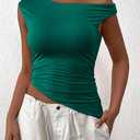 PRETTYGARDEN Womens 2025 Summer Off The Shoulder Crop Tops Sleeveless One Shoulder Ruched Asymmetrical Y2K Going Out Tank Top (Green, S)