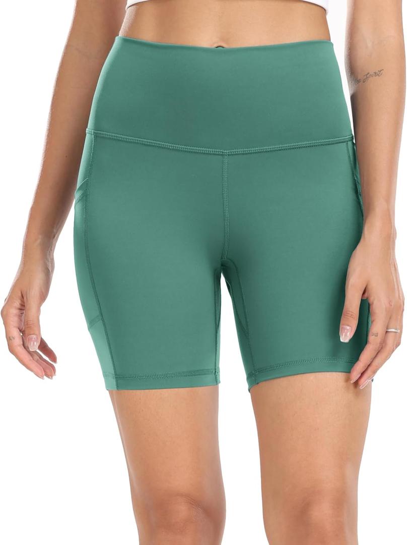 Colorfulkoala Women's High Waisted Biker Shorts with Pockets 6" Inseam Yoga Tummy Control Short (Medium)
