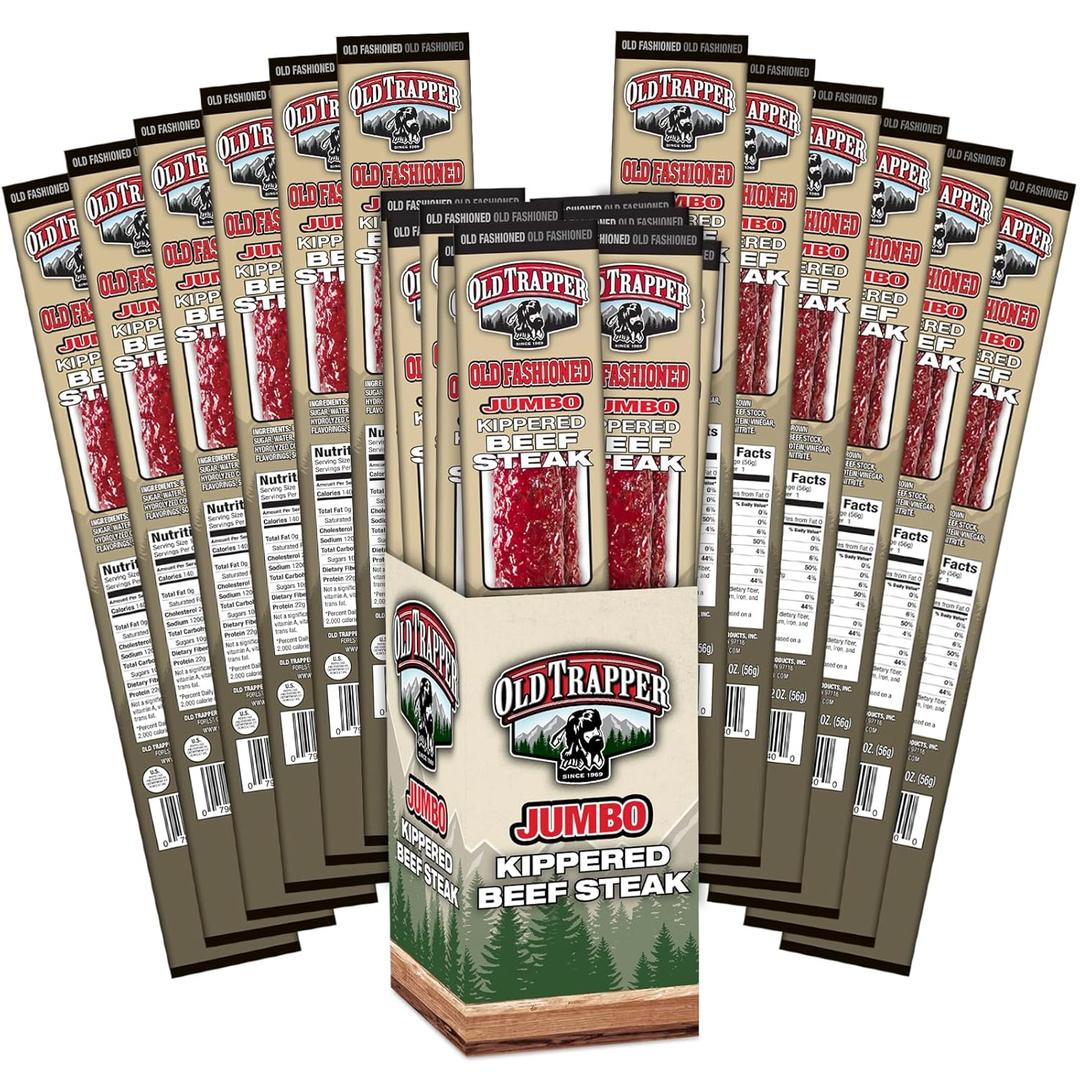 Old Trapper Kippered Steak, Old-Fashioned Flavor, Two-Ounce Individually Wrapped Packages, Savory Meat Snack for Between Meal Bites, 22 Grams of Protein per Serving (Pack of 12) Best By: 12/2026