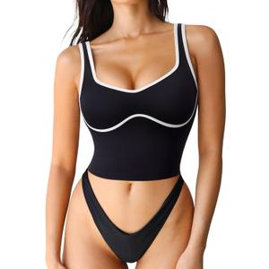 SUUKSESS Women Sweetheart Neckline Longline Sports Bra Padded Basic Workout Crop Tank Top (Medium, Jet Black)