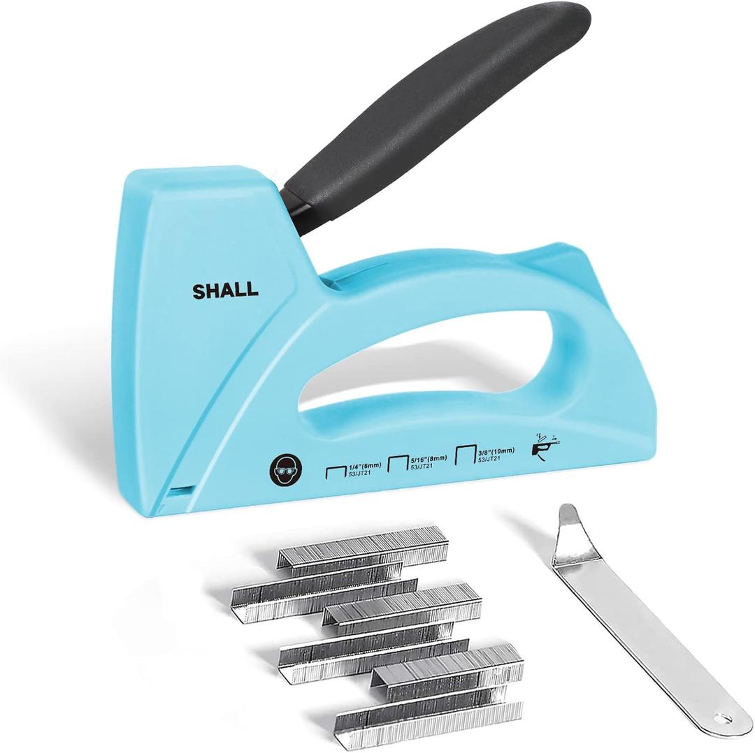 SHALL Light Duty Staple Gun for Wood - Upholstery Staple Gun with 1600pcs JT21 Staples 1/4, 5/16, 3/8 inch and Staple Remover - Fabric Stapler Gun for Crafts, DIY, Decoration (Blue)