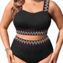 Daci Women Plus Size 2 Piece Swimsuits - High Waisted Bikini Sets Tummy Control Bathing Suit 2025 Swimwear (Black, 16W)