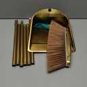 Gold Stainless Steel Broom and Dustpan Set, 2-Piece Long Handle Standing Pan with Comb Teeth, Heavy Duty Windproof Upright Design for Home, Kitchen, Indoor Outdoor Use