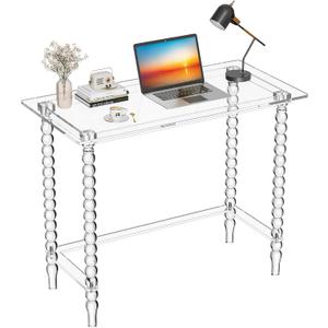 Acrylic Desk Computer Laptop Table, Writing Desk Console Entrance Table for Home Office Study Desk (Clear, 39.4W19.7D29.5H)