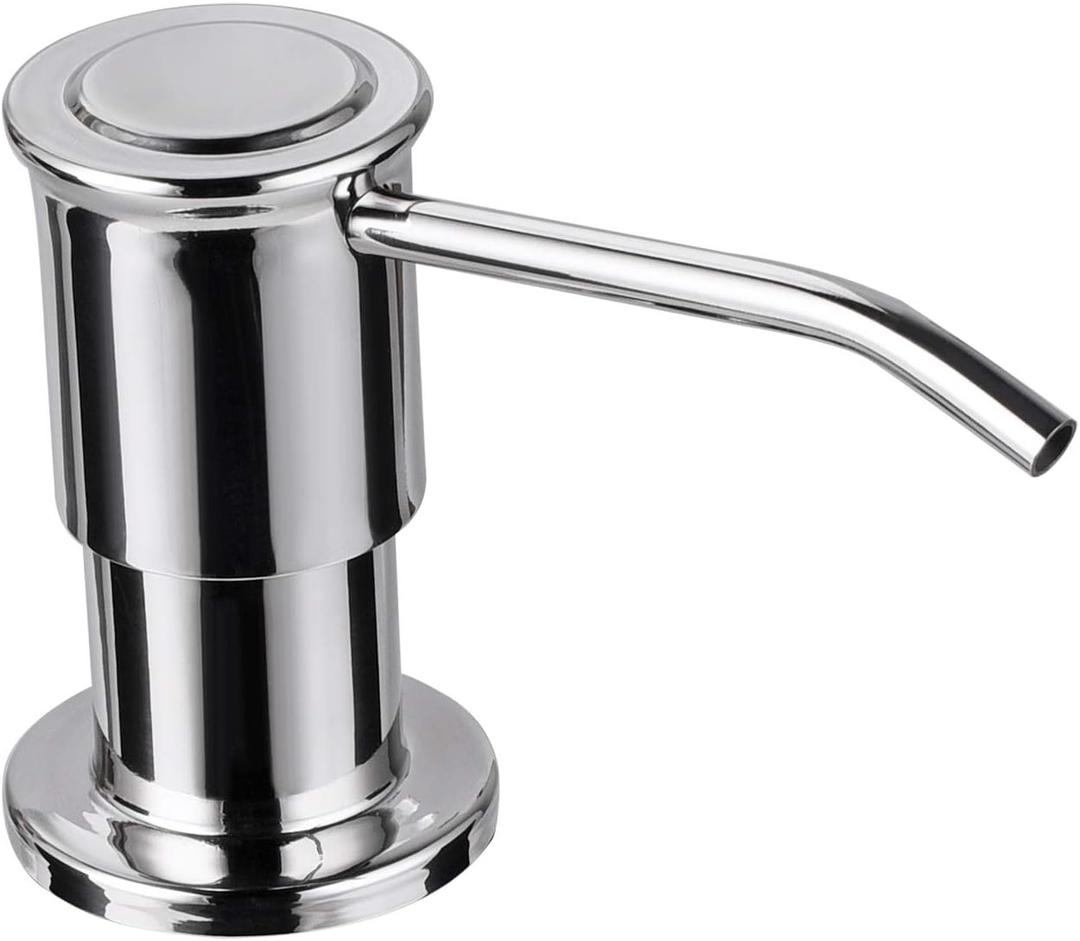 SAMODRA Sink Soap Dispenser, Stainless Steel Pump Head-Built in Design Refill Liquid from The Top with 17 OZ Bottle-3.15 Inch Threaded Tube (Chrome)
