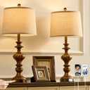 27.5" Farmhouse Table Lamps Set of 2 Bedside Nightstand Lamp with USB C+A Ports & AC Outlet, 3 Way Dimmable Touch Lamps for Bedroom Living Room Office Hallway Rustic Traditional Lamp (Copper)