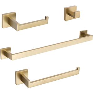 TURS Brushed Gold 4-Pieces Bathroom Hardware Set Towel Bar Set Include 16 Inch Single Towel Bar Towel Holder Toilet Paper Holder Towel Wall Mounted Robe Hook, Stainless Steel