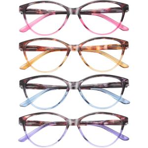 Przene 4 Pack Blue Light Blocking Reading Glasses,Readers for Women and Men with Spring Hinge