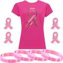 Cotwinter 1 Pcs Breast Cancer Shirts Pink Ribbon Pins and Bracelets Set for Women Breast Cancer Awareness Accessories (XL)