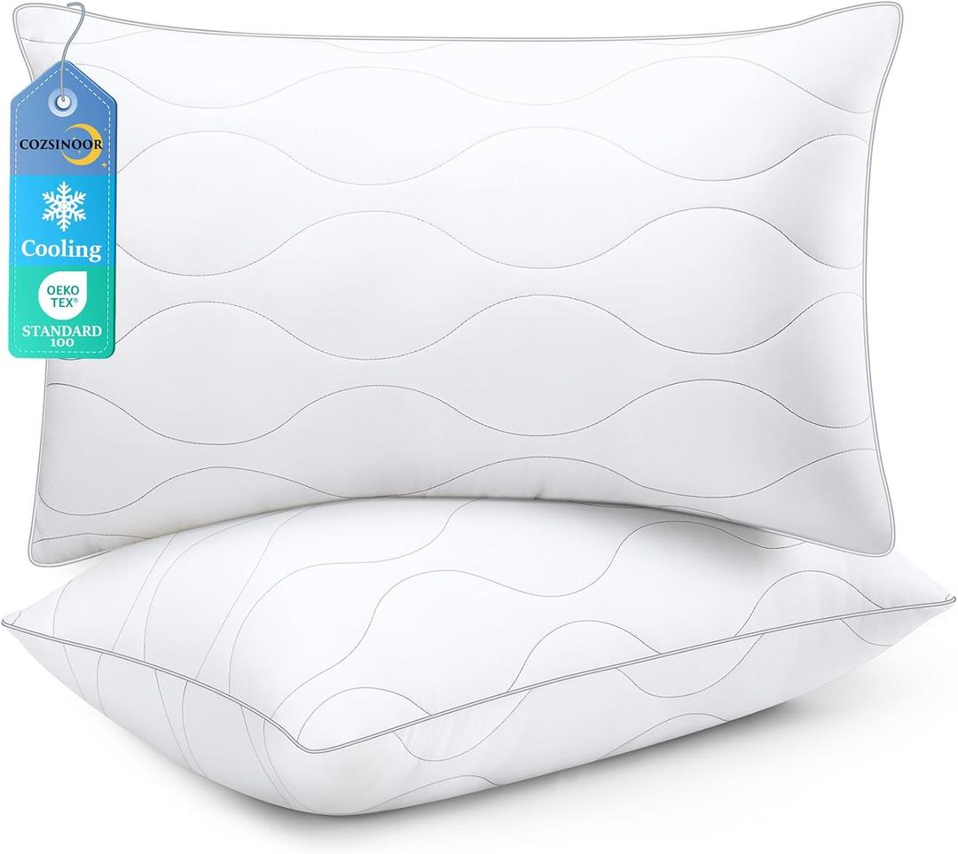 COZSINOOR Bed Pillows Queen Size Set of 2 - Cooling Down Alternative Pillows, Hotel-Quality Fluffy Microfiber Fill for Side, Back & Stomach Sleepers, Breathable & Skin-Friendly (Gray White)