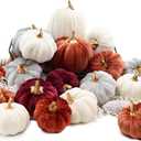 18 PCS Velvet Pumpkins for Fall Table Decor, Artificial Pumpkins, Faux Fake Pumpkin Home Decorations for Autumn Harvest, Thanksgiving, Wedding, Halloween, Table Centerpieces (Multi-Color Velvet)