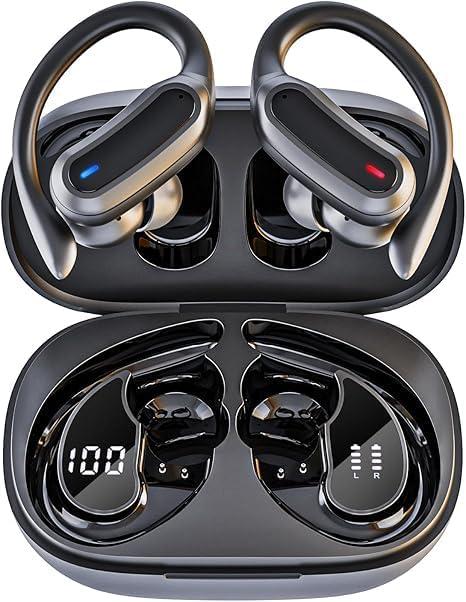 Wireless Earbuds, Bluetooth 5.4 Headphones, True Wireless Stereo Sound Earphones with Noise Cancelling Mic, Fast Charging, IPX7 Waterproof, Comfort Fit Ear Buds for Sports/Workouts/Travel (Deep Black)