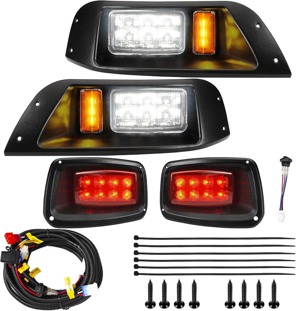 LED Headlight and Tail Light Kit for EZGO TXT 1996-2013 Gas and Electric, Street Legal 12V LED Kit