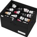 Shoe Storage Organizer, Fits 16 Pairs, Large Shoe Organizer Box for Closet, Clear Foldable Shoes Containers w/Bottom Support, Space Saving Shoe Cubby Storage Boxes w/Reinforced Handles, Black