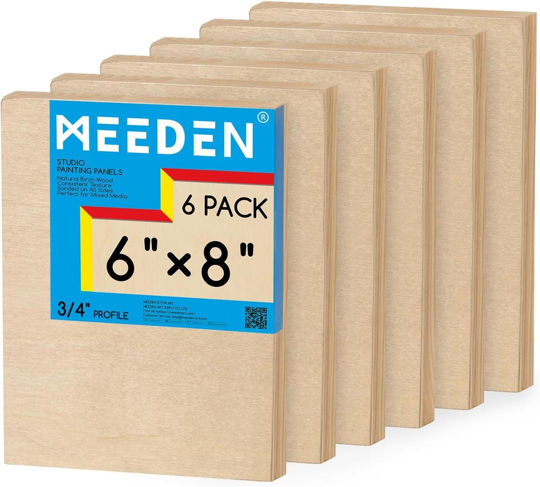 MEEDEN Unfinished Wood Canvas Board: 3/4 Deep 6x8 Wooden Canvas Panel Pack of 6 - Blank Cradled Wood Art Board for Painting