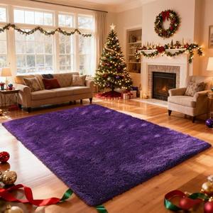 Shag Area Rugs for Bedroom Living Room,5X8 Ultra Soft Purple Fluffy Area Rugs for Dorm, Indoor Carpet Nursery Rugs for Kids Girls Room Home Decor, Purple