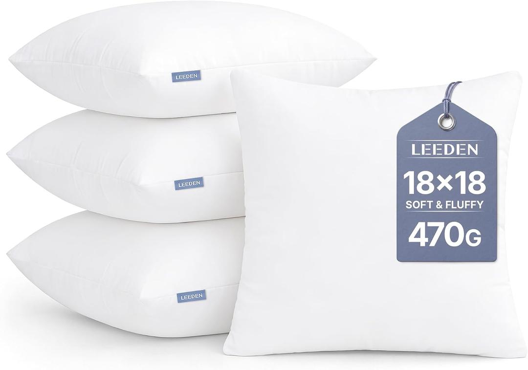 Leeden 18x18 Throw Pillow Inserts Set of 4, Pillow Forms for Couch