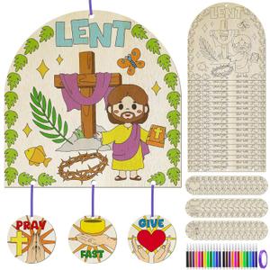 Cinrobiye 24 Sets Lent Crafts Kits for Sunday School Pray Fast Give Hanging Sign Christian Easter Sunday School Craft Bulk DIY Crafts for Kids Classroom Church VBS Activities Decorations
