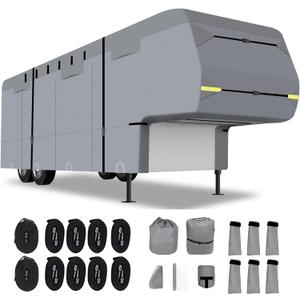 5th Wheel RV Cover-Upgraded 7Layers Heavy Duty RV Cover,Camper RV Cover Breathable,Waterproof Anti-UV Windproof Winter Camper Cover with Tongue Jack Cover,Windproof Ropes Gutter Covers (29'~ 33')