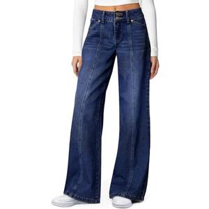 Sidefeel Women's Wide Leg Jeans High Waisted Stretchy Straight Leg Jeans Trendy Seamed Front Loose Denim Pants Size 6
