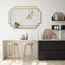 Gold Beveled Mirror, 36"x24" Geometric Art Deco Wall Mirror with Wood Frame, Modern Aesthetic Rectangle Mirrors for Living Room Bedroom Hallway Entryway, Horizontal or Vertical Hanging