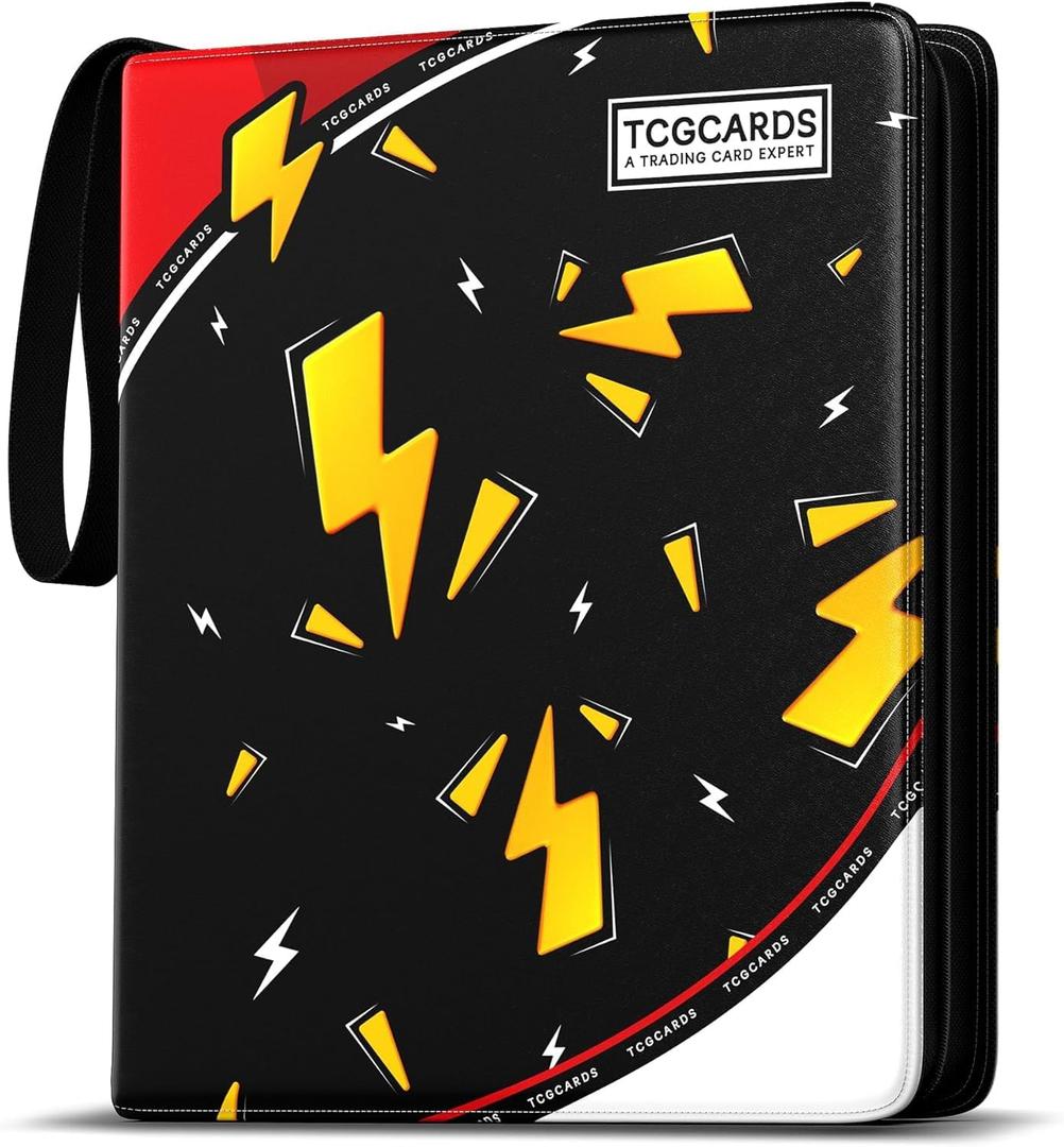Trading Card Binder 9 Pocket, Card Book with 50 Removable Sleeves Fits 900 Cards, 3-Ring Zipper Design MTG/TCG/Sport Collection Album Gifts for Boys and Girls, Black