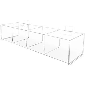Slatwall Acrylic Retail Tray Four Compartment 15.75" Wide x 4.75" Deep Dump Bin Clear Product Merchandise Storage Caddy for Businesses by Marketing Holders