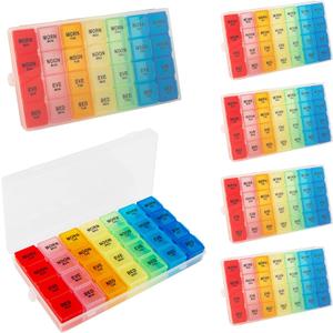 6 Pack Pill Organizer Monthly Weekly Pill Organizer 4 Times a Day, Daily Pill Box 7 Day, Large Travel Pill Case with 28 Compartment for Pills Vitamin Fish Oil and Supplements